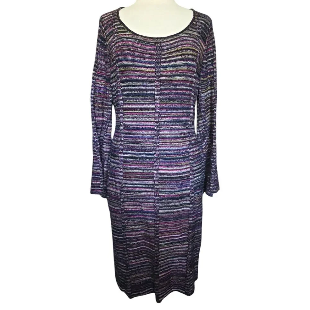 ASHRO STRIPED KNIT SWEATER DRESS - XL